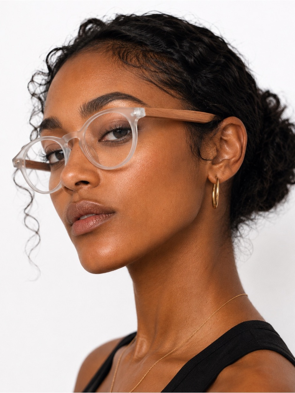 DRIFT Eyewear Clear Round Glasses Wood Temples Handmade USA Never Worn